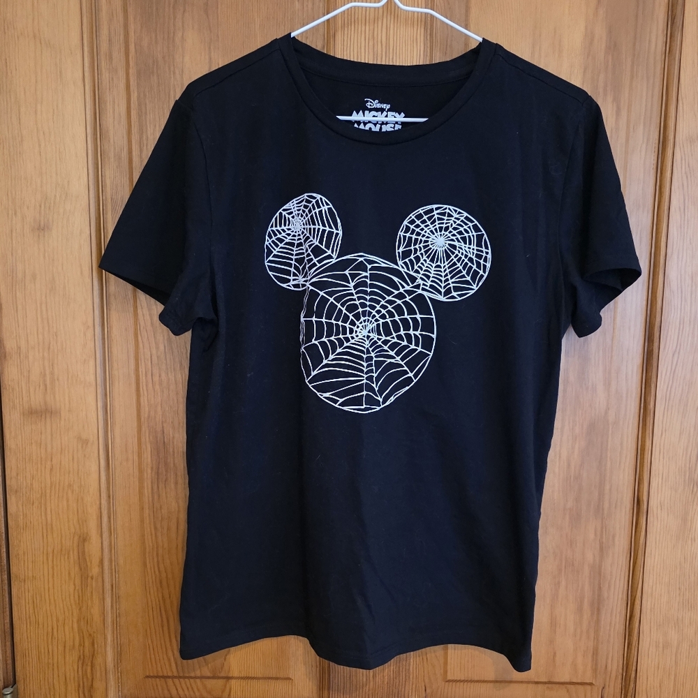 Disney Mickey Mouse Women's Spider Web Halloween Graphic Tee Size M